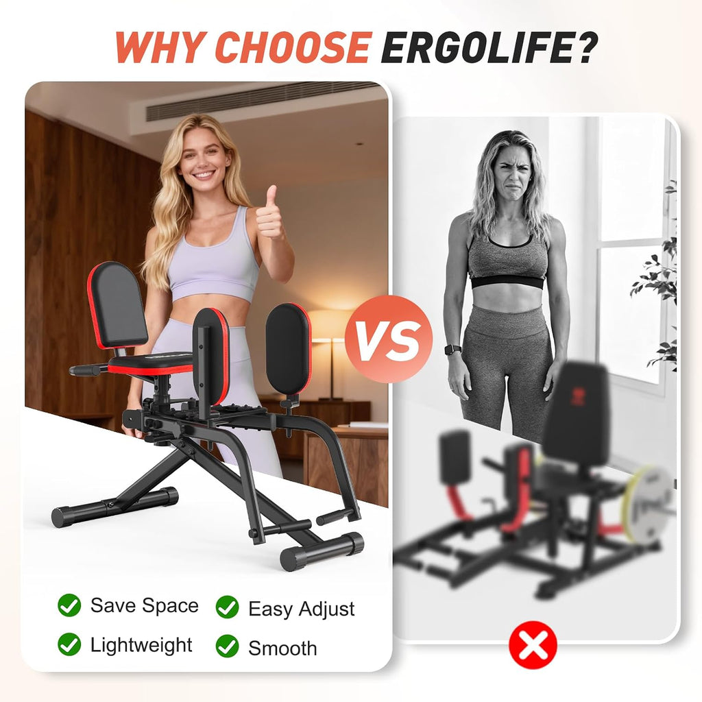ERGOLIFE Hip Adduction Abduction Machine with 6 Resistances for Home/Office Gym, 2 in 1 Inner Thigh Exercise Equipment Buttocks Lifting Glute Machine for Men or Women