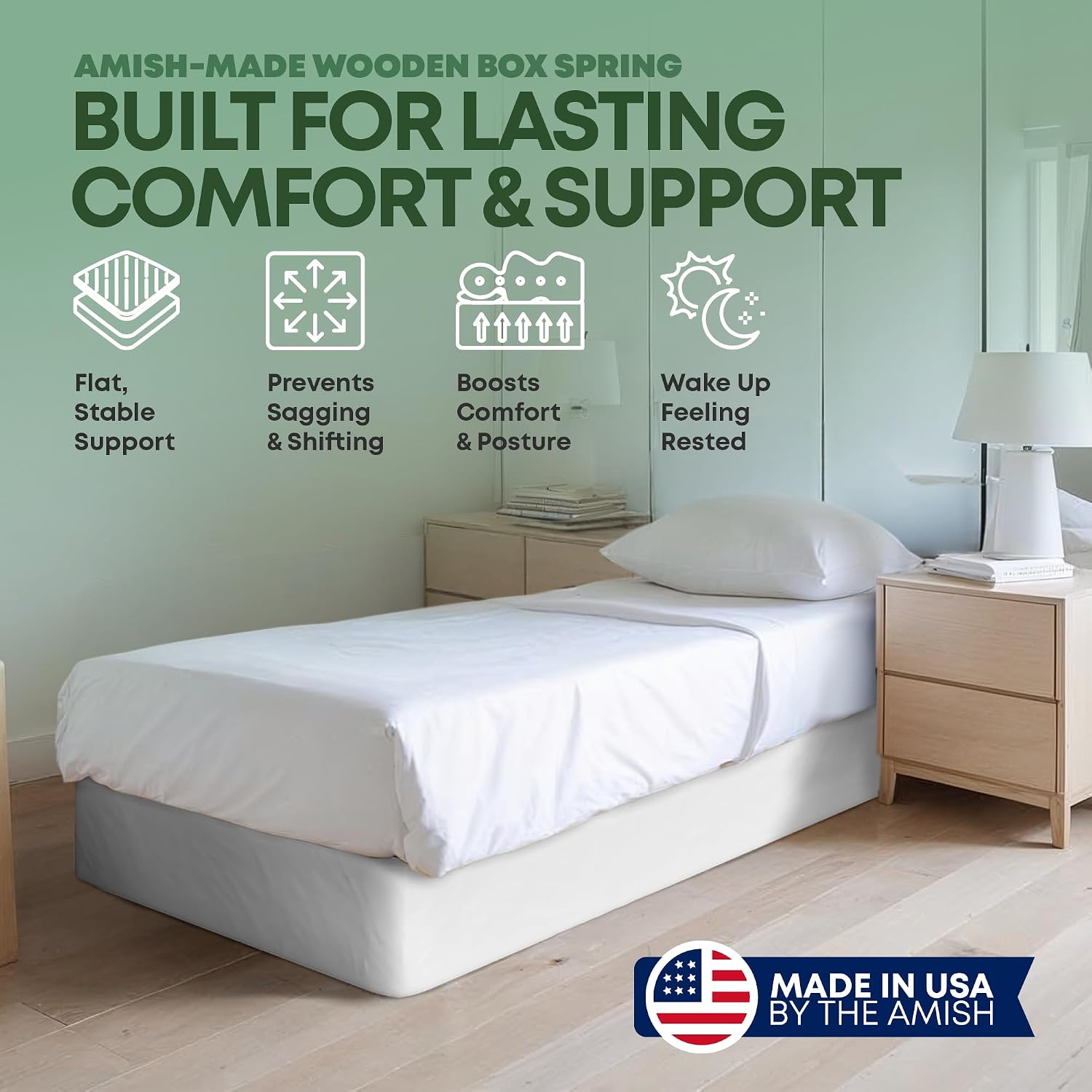 Greaton, 8' Twin XL Box Spring for Twin XL Size Bed – Amish-Made in the USA – Solid Wood Mattress Foundation with Stable & Quiet Support – Flat-Packed & Easy Assembly – White