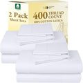 California Design Den Pack of 2 Sheet Sets King Size - 400 Thread Count 100% Cotton Sateen - Soft and Breathable Sheets, 2 Sets of Deep Pocket Bed Sheets - Bright White