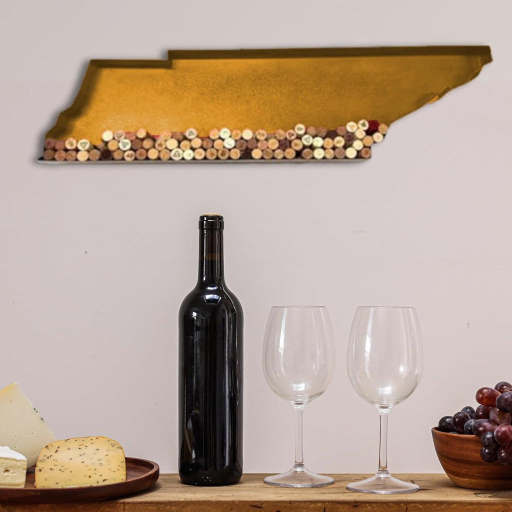 NEONSIGN Tennessee State Map Wine Cork Holder Metal Tennessee Decor Sign Wine Bar Pub Home Decoration (Gold, 18 inch)