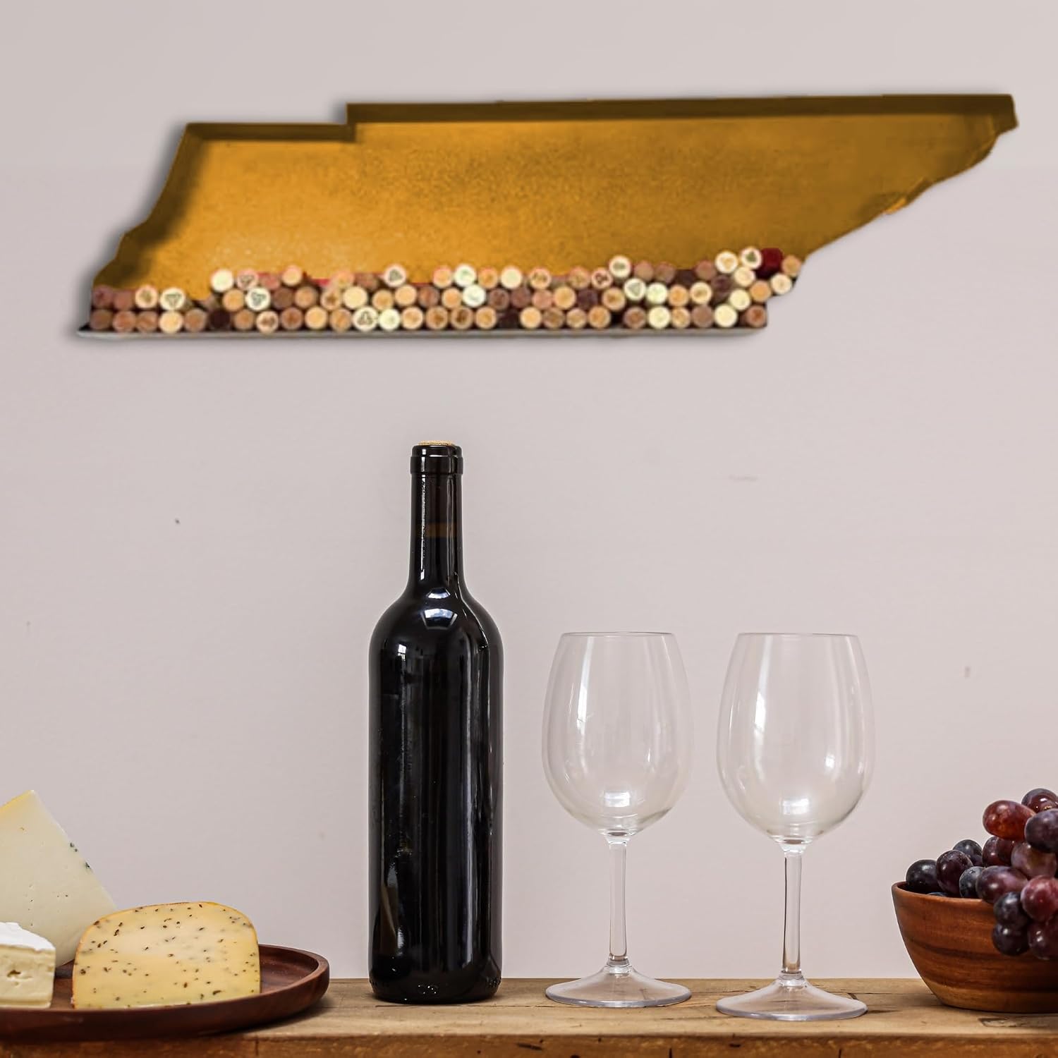 NEONSIGN Tennessee State Map Wine Cork Holder Metal Tennessee Decor Sign Wine Bar Pub Home Decoration (Gold, 18 inch)