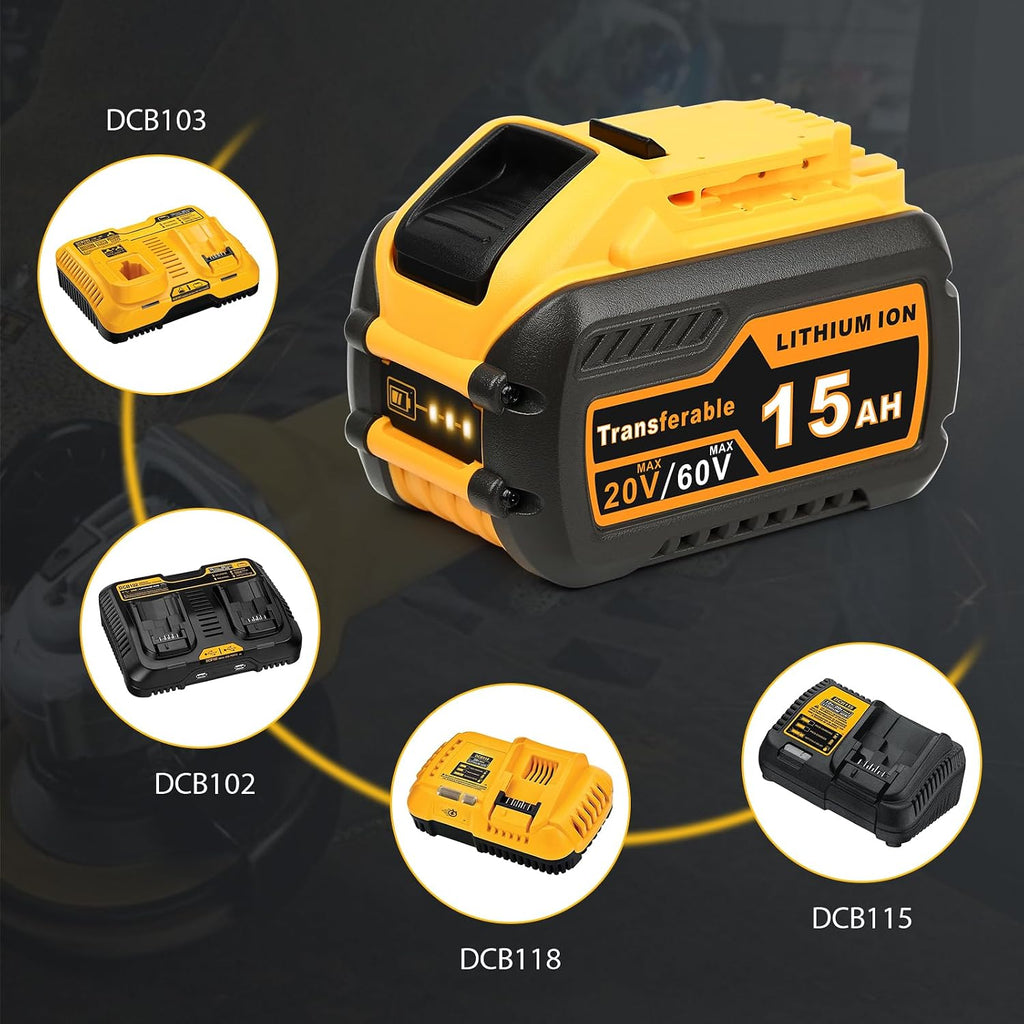 QuasuHaven 15000mAh Replacement for Dewalt 20V/60V Max Battery 2 Pack,High Capacity(DCB615)