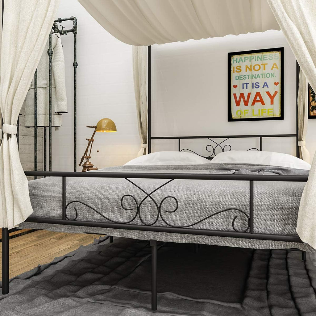 Weehom Canopy Bed Frame Full Size, Full Canopy Bed Frame with Headboard and Footboard, 4-Poster Mattress Foundation No Box Spring Needed Black