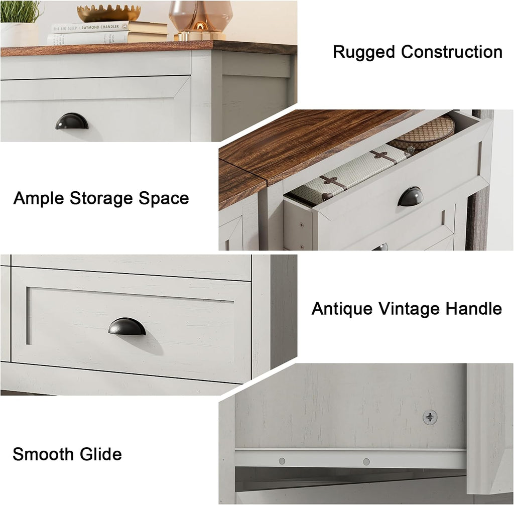 Wananlanen® Farmhouse Dresser for Bedroom, Antique Double Dresser & Chest of Drawer with Vintage Handle and Storage, Wooden Tall Rustic Organizer for Bedroom