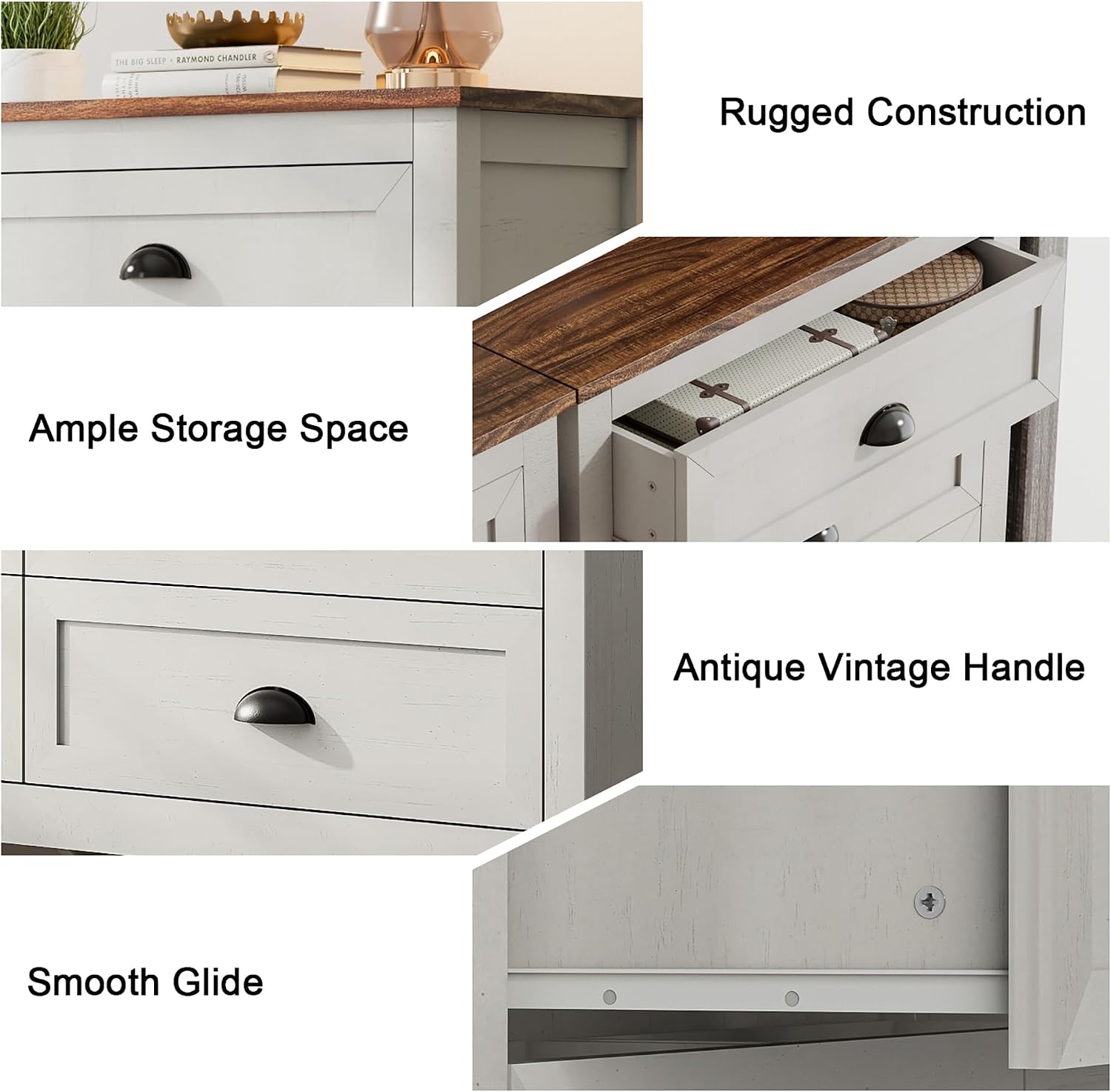 Wananlanen® Farmhouse Dresser for Bedroom, Antique Double Dresser & Chest of Drawer with Vintage Handle and Storage, Wooden Tall Rustic Organizer for Bedroom