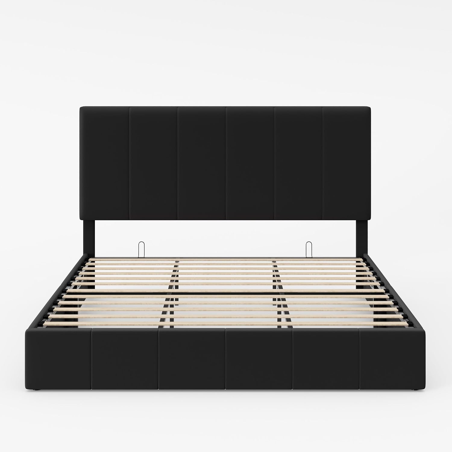 Allewie King Size Velvet Lift Up Storage Bed Frame, Vertical Channel Tufted Headboard, Hydrualic Underneath Storage, Upholstered Platform Bed, Wooden Slats Support, No Box Spring Needed, Black