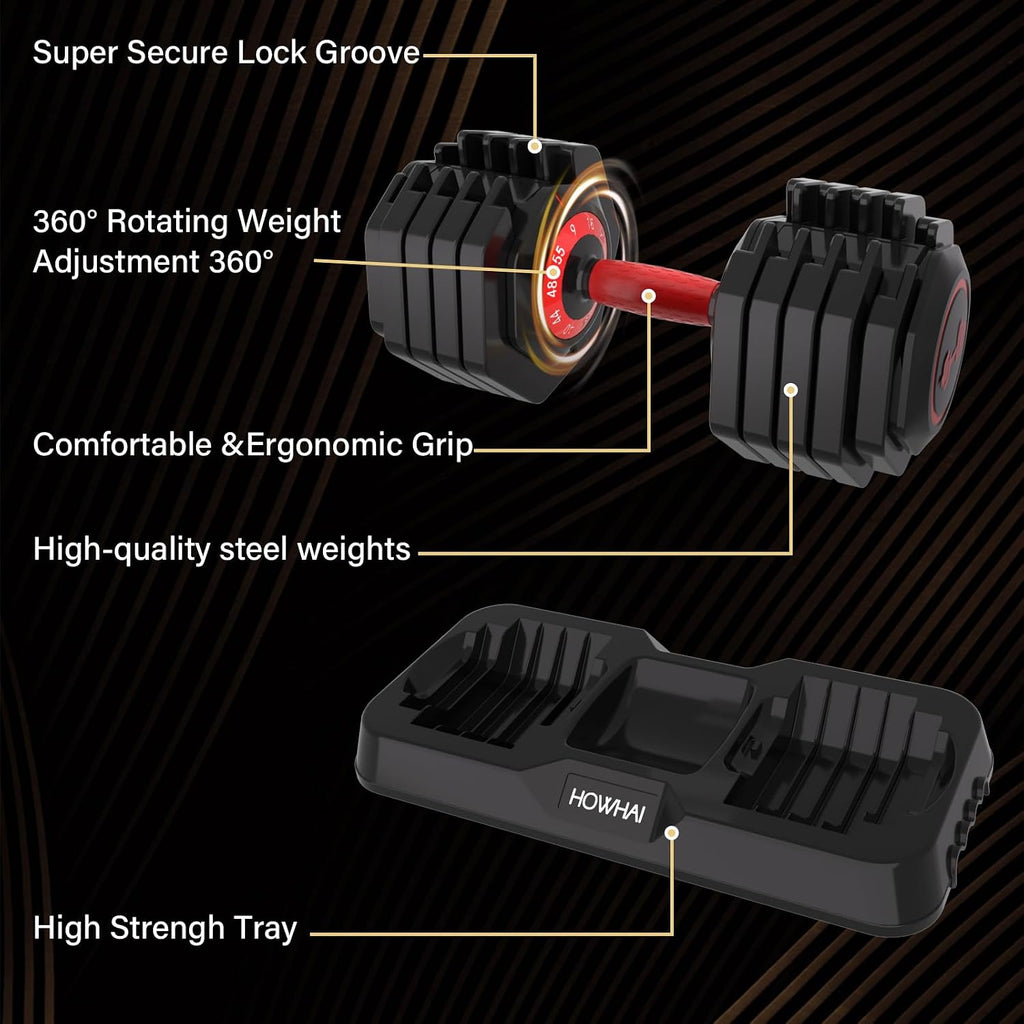 55lb Adjustable Dumbbell, 10 in 1 Hand Adjustable Weights Dumbbell with Anti-Slip Texture Handle, Exercise & Fitness for Men/Women Gym Equipment for Home Strength Training Equipment