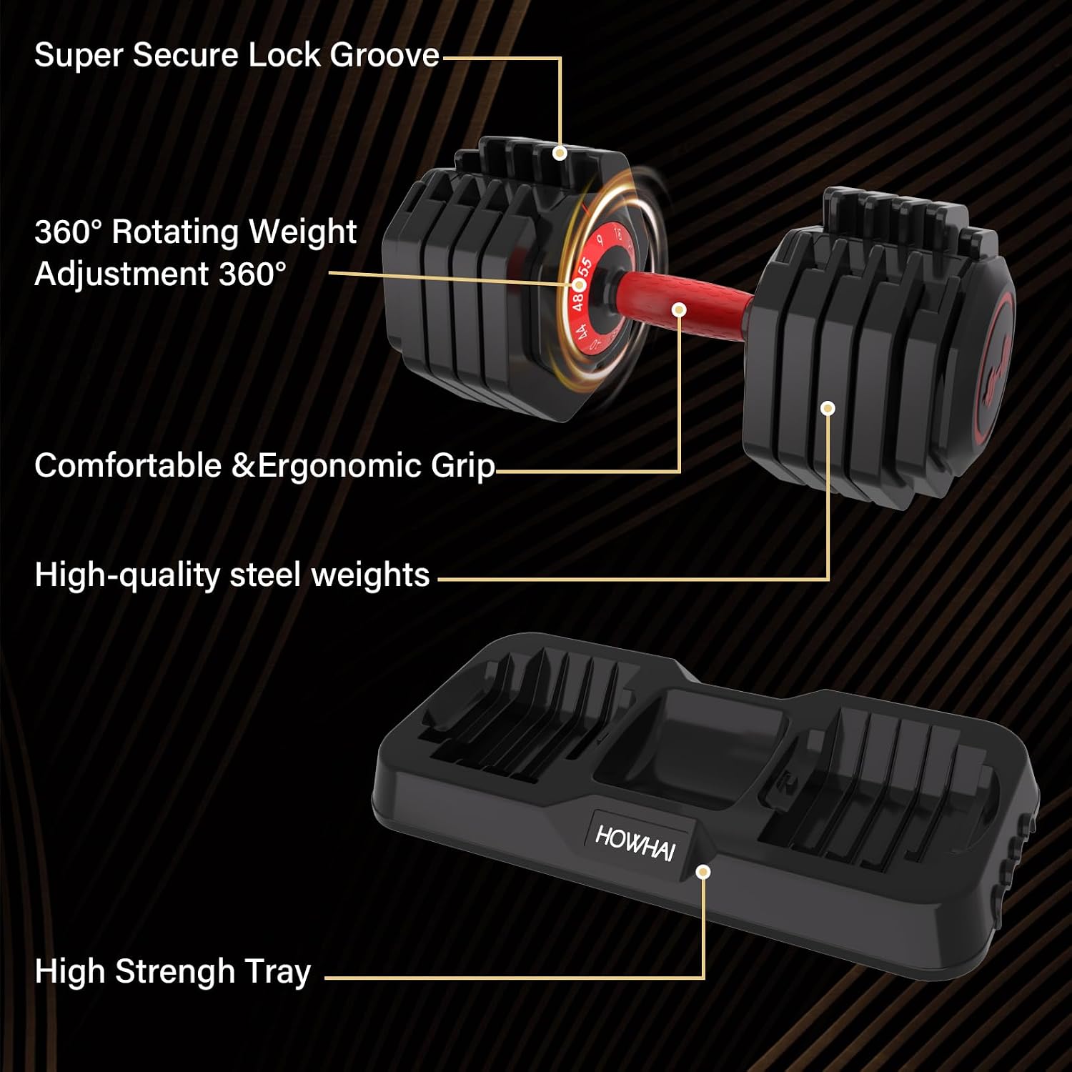 55lb Adjustable Dumbbell, 10 in 1 Hand Adjustable Weights Dumbbell with Anti-Slip Texture Handle, Exercise & Fitness for Men/Women Gym Equipment for Home Strength Training Equipment