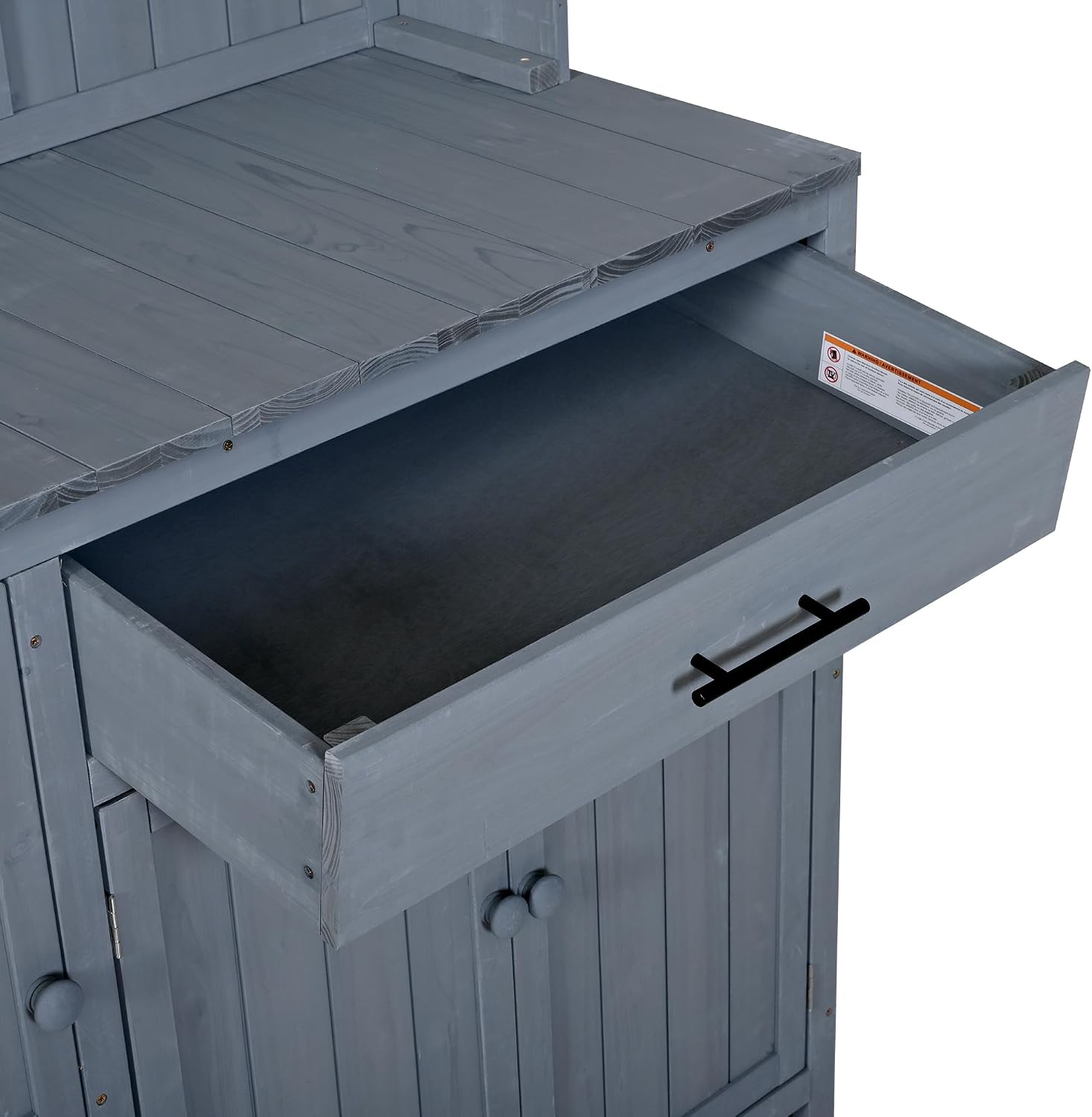 Potting Bench with Hutch, 65' H Solid Fir Wood Garden Workstation, Large Countertop,Patio Kitchen Island with Adjustable Shelves,Spice Rack, Side Hook and Drawer (Gray-Drawer)
