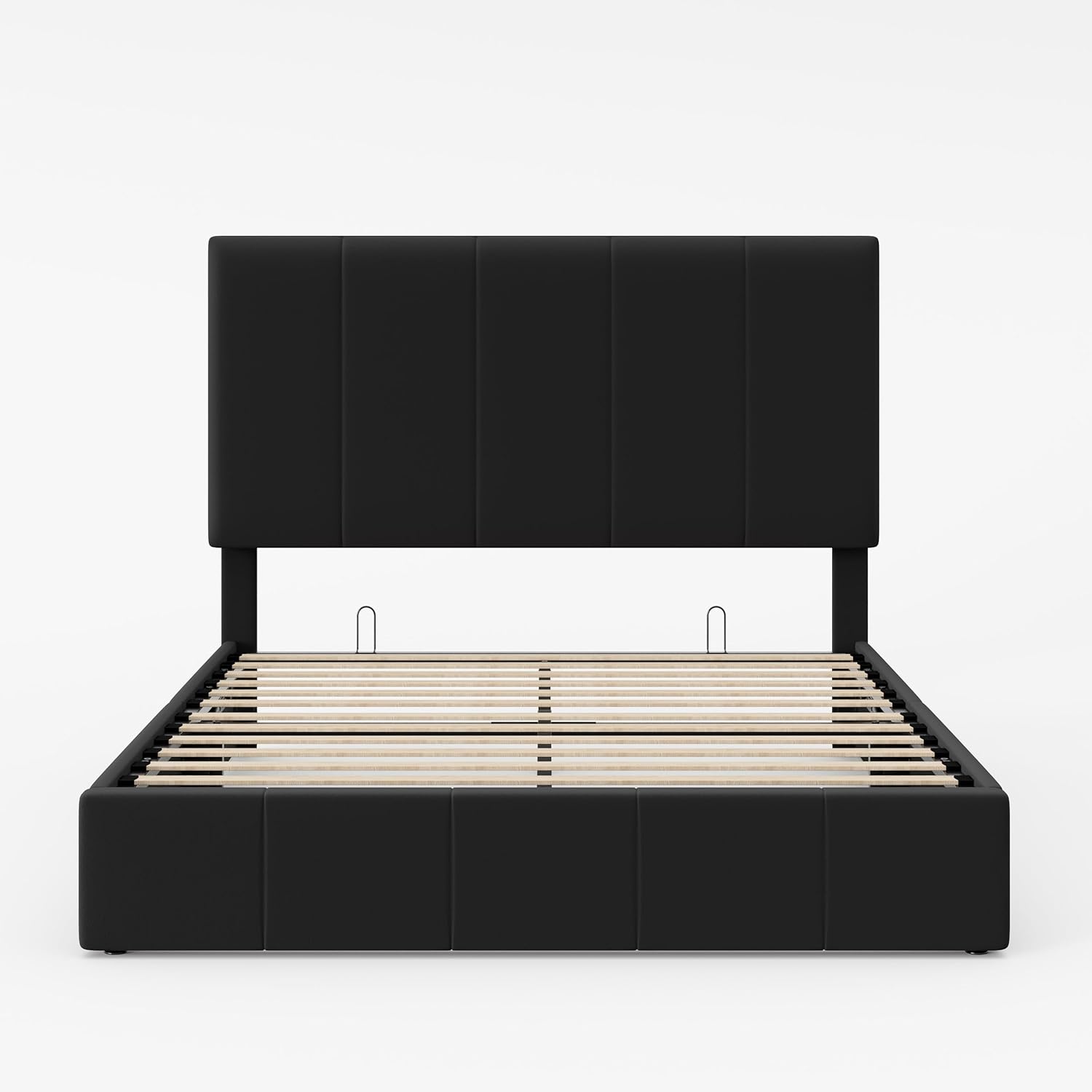 Allewie Full Size Velvet Lift Up Storage Bed Frame, Vertical Channel Tufted Headboard, Hydrualic Underneath Storage, Upholstered Platform Bed, Wooden Slats Support, No Box Spring Needed, Black