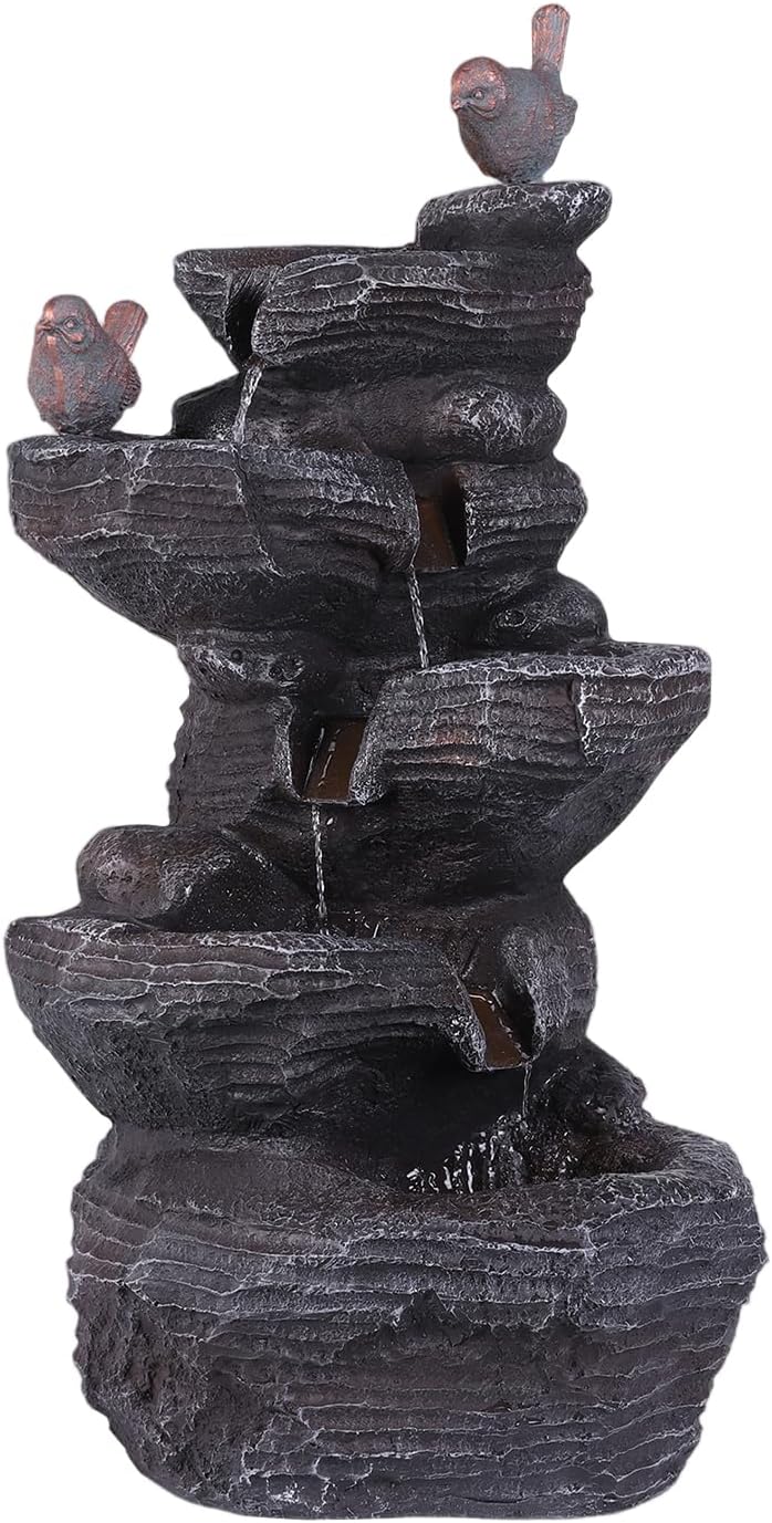 Generic Resin Stone Imitation Waterfall with LED Lights Desktop Waterfall Fountain Tabletop Fountain Relax Meditation Decor for Home Office