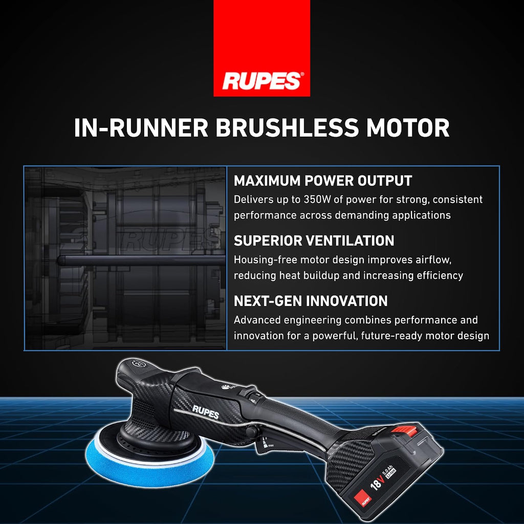 RUPES BigFoot HLR21 Random Orbital Basic Polishing Kit | Includes Dual Charger, 2 Batteries, D-A Compounds, Foam Pads & Wool Pads | Compact Ergonomic Design | Extended Battery Life