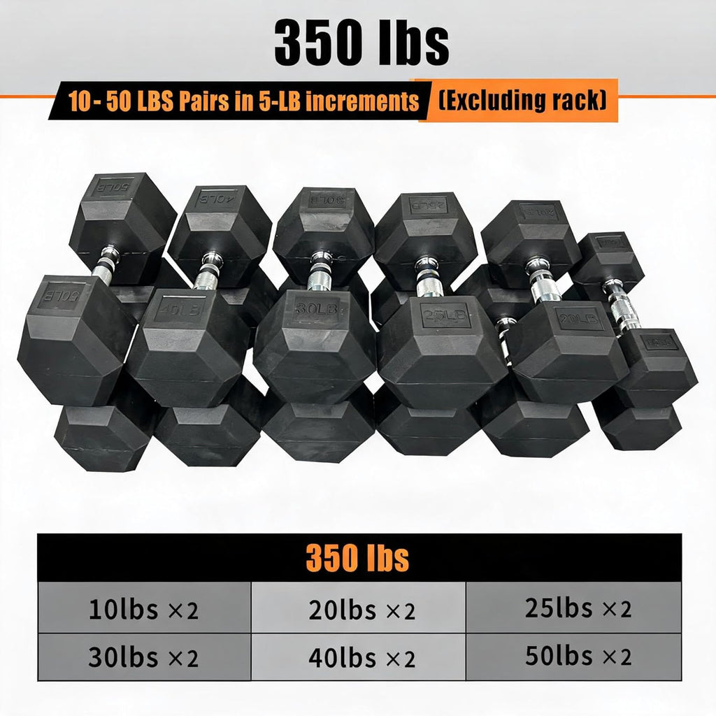 350/450/550 lbs Hex Weight Dumbbells Sets with Rack 5-45lbs Rubber Gym Equipment Coated Dumbbell Free Weights Set for Home Exercises Set of Weights Dumbbells and Rack