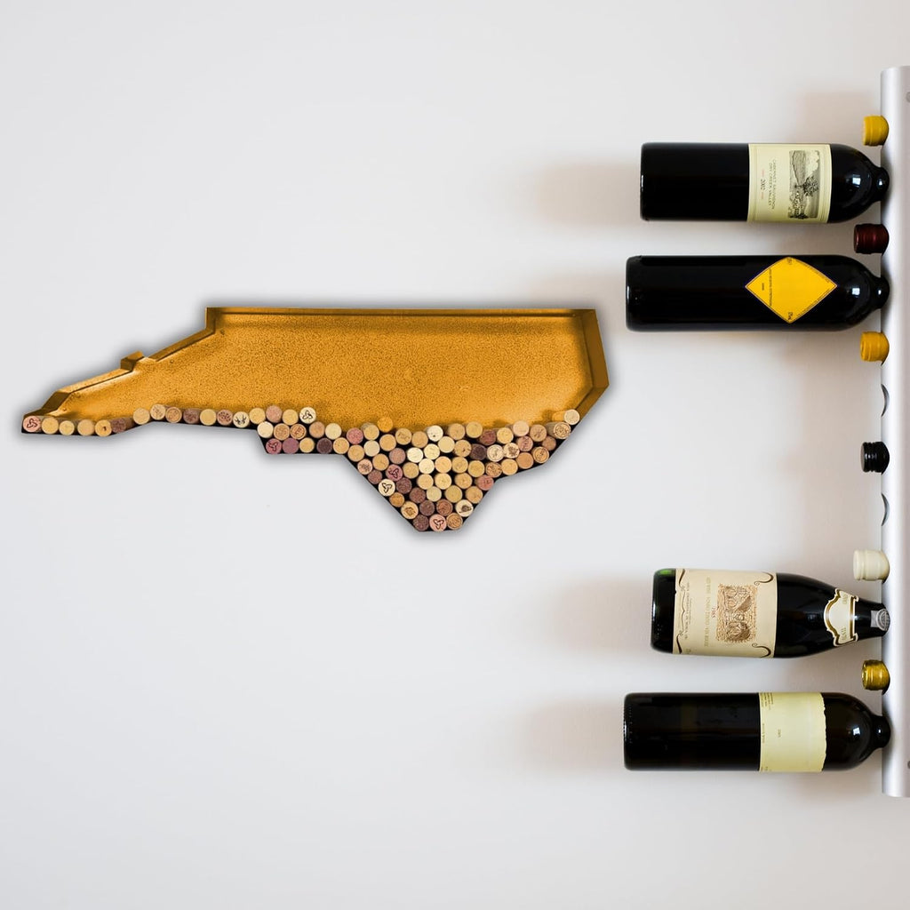 NEONSİGN North Carolina State Map Wine Cork Holder, Metal Wall Decor for Wine Lovers, Rustic Bar or Kitchen Display, Decorative Cork Storage Shaped Like North Carolina (Gold, 18 inch)