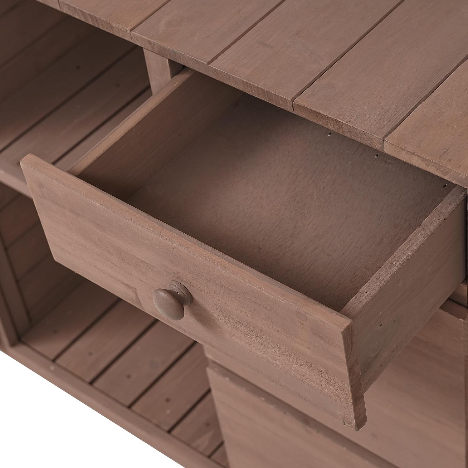 Rustic Design Garden Potting Bench Table with 3 Tiers Shelf and Ample Drawers, Large Gardening Workstation with Fir Wood Frame for Outdoor Space