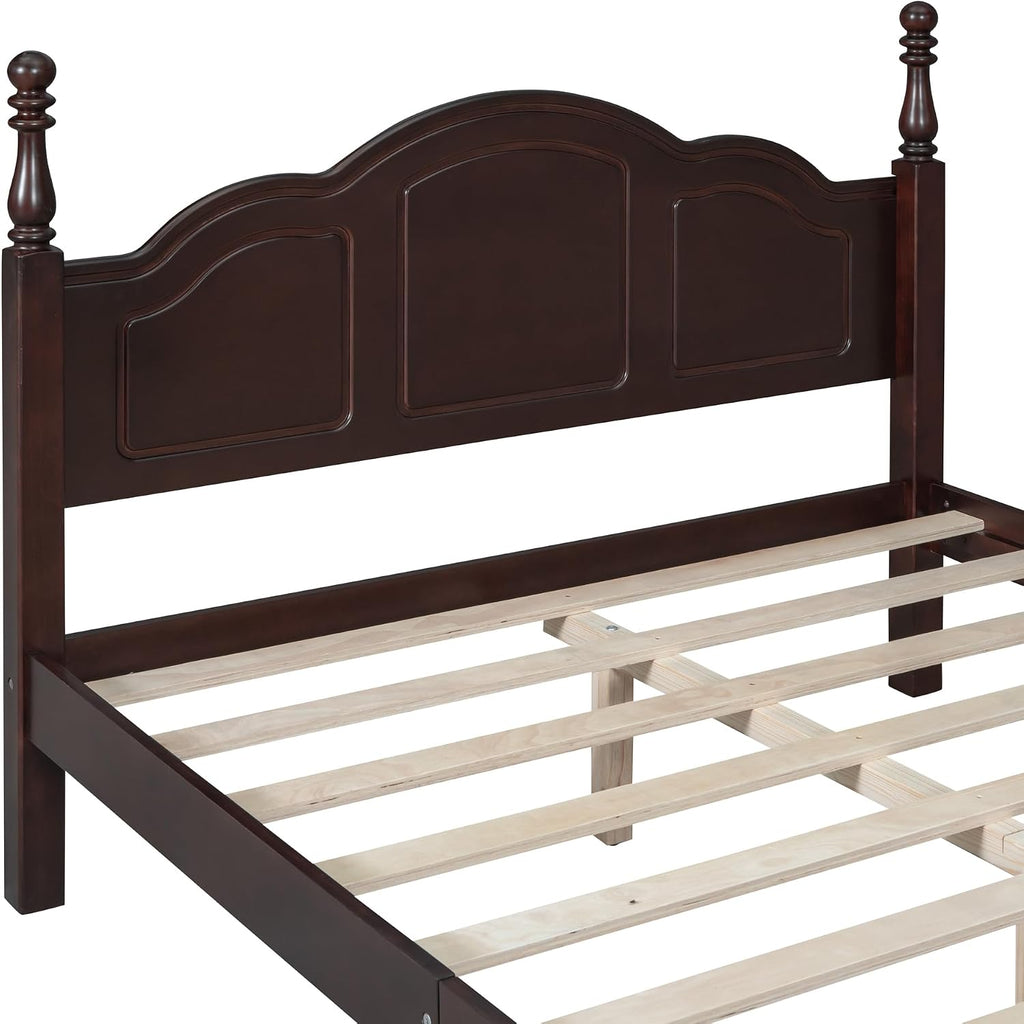 3-Pieces Bedroom Sets, Full Size Retro Wood Platform Bed with Sense of Design Headboard, Wood Platform Bed Frame with 2 Nightstands for Kids Teens Adults Bedroom (Dark Walnut-04, Full)