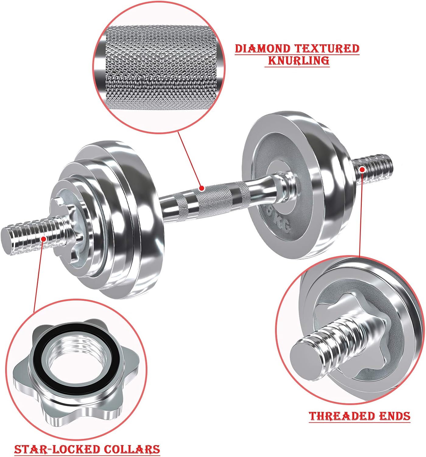 VIVITORY Fitness Dumbbells Set, Adjustable Weight Sets up to 11/22/44/66/100 lbs, with Metal Connecting Rod Used As Barbell, Chromed Weights, Hardcover Gift Box, Home Gym Work Out Training Equipment