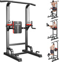 Pooboo Power Tower Dip Station Pull Up Bar for Fitness Home Gym Workout,450 Pounds Multi-Function Adjustable Height Fitness Strength Training Exercise Equipment,with Power Elastic Ropes