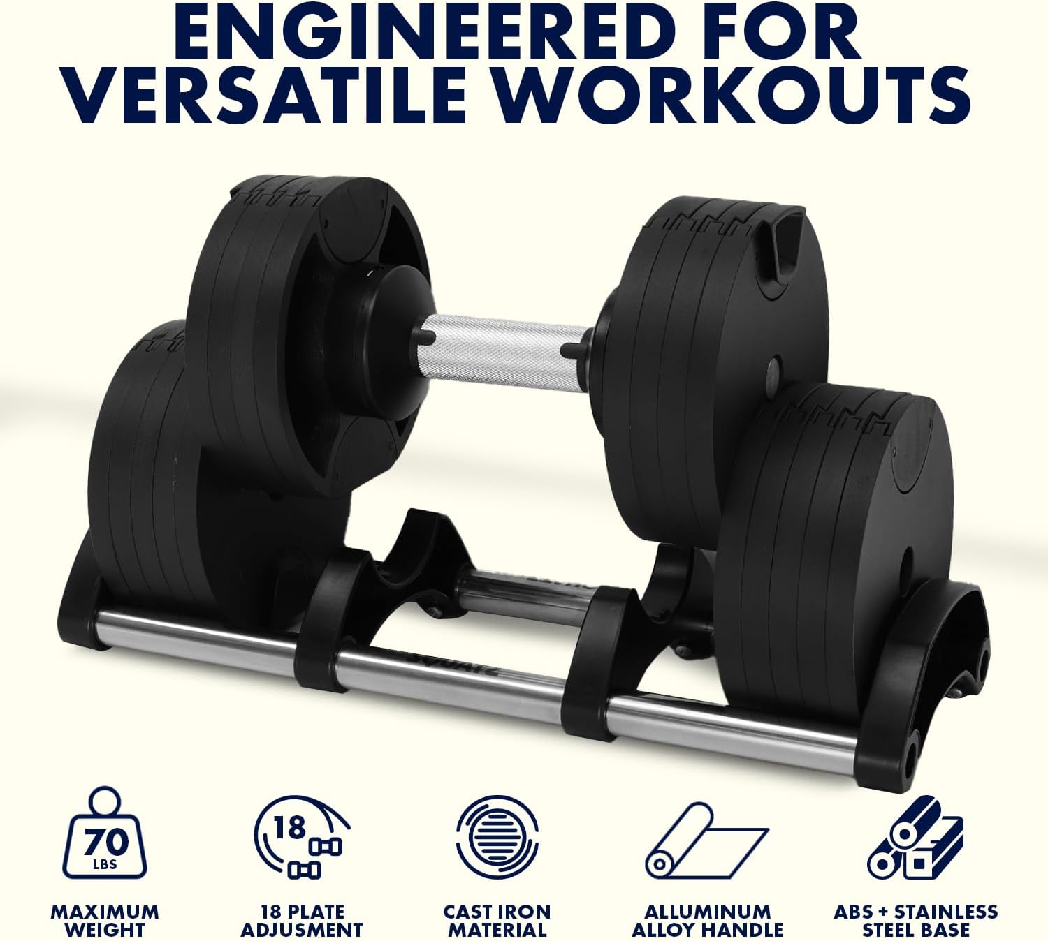SQUATZ Adjustable Dumbbells with Quick Weight Change, Space-Saving Dumbbell Set with Anti‑Slip Handle, Secure Locking System, Heavy‑Duty Plates & Base for Home Workout and Strength Training