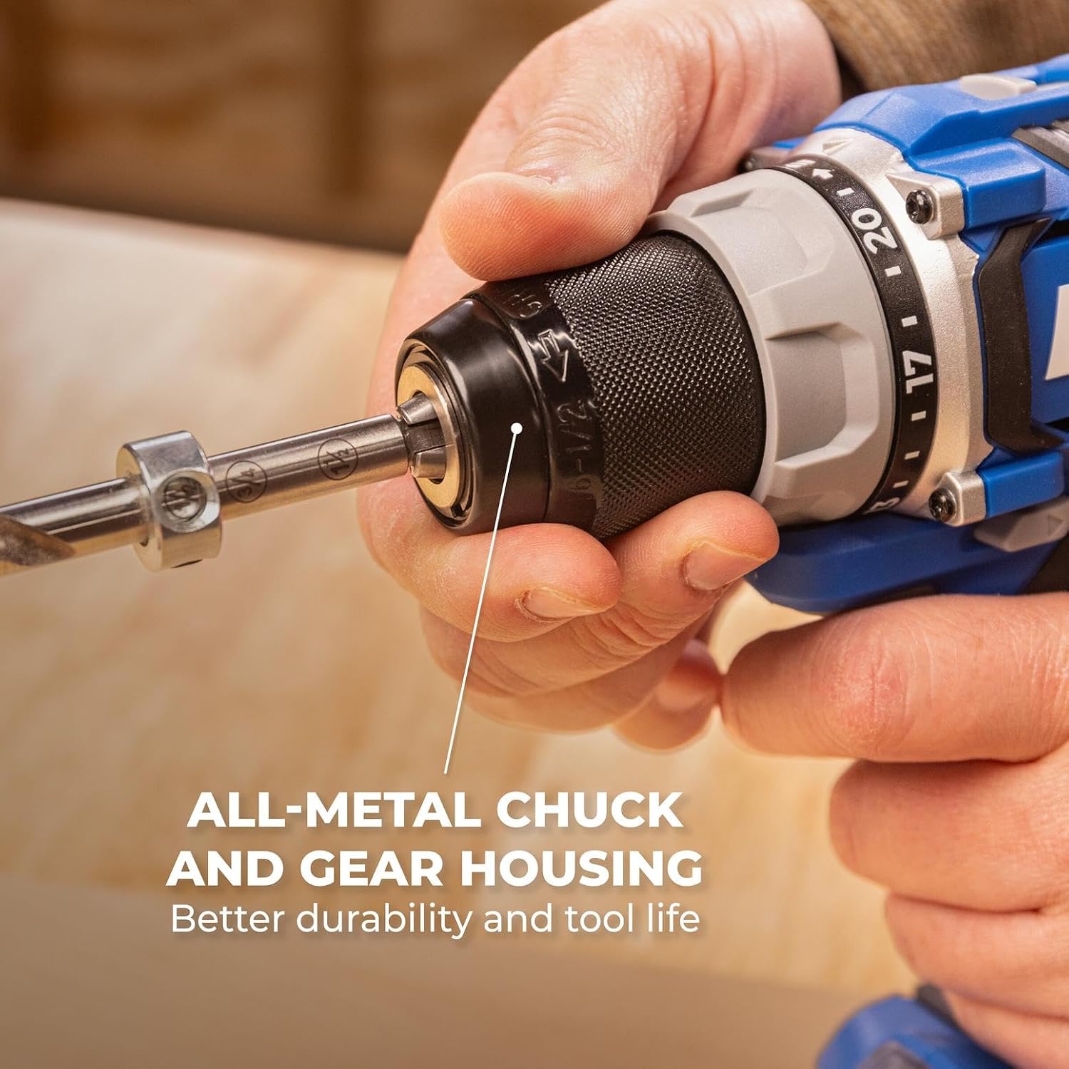 Kreg 20V Ionic Drive 1/2' Compact Drill, 20V Blue Ion Charger & 2Ah Battery Pack - Professional Cordless Drill with Compact Design - For Woodworking & Everyday DIY Applications - KPTBDR050A