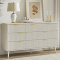 LYNSOM 55' Wide Fluted Dresser for Bedroom with 7 Drawer, Modern Chest of Drawers with Curved Profile Design and Metal Handles, Wood Dresser TV Stand & Storage Organizer for Living Room, White