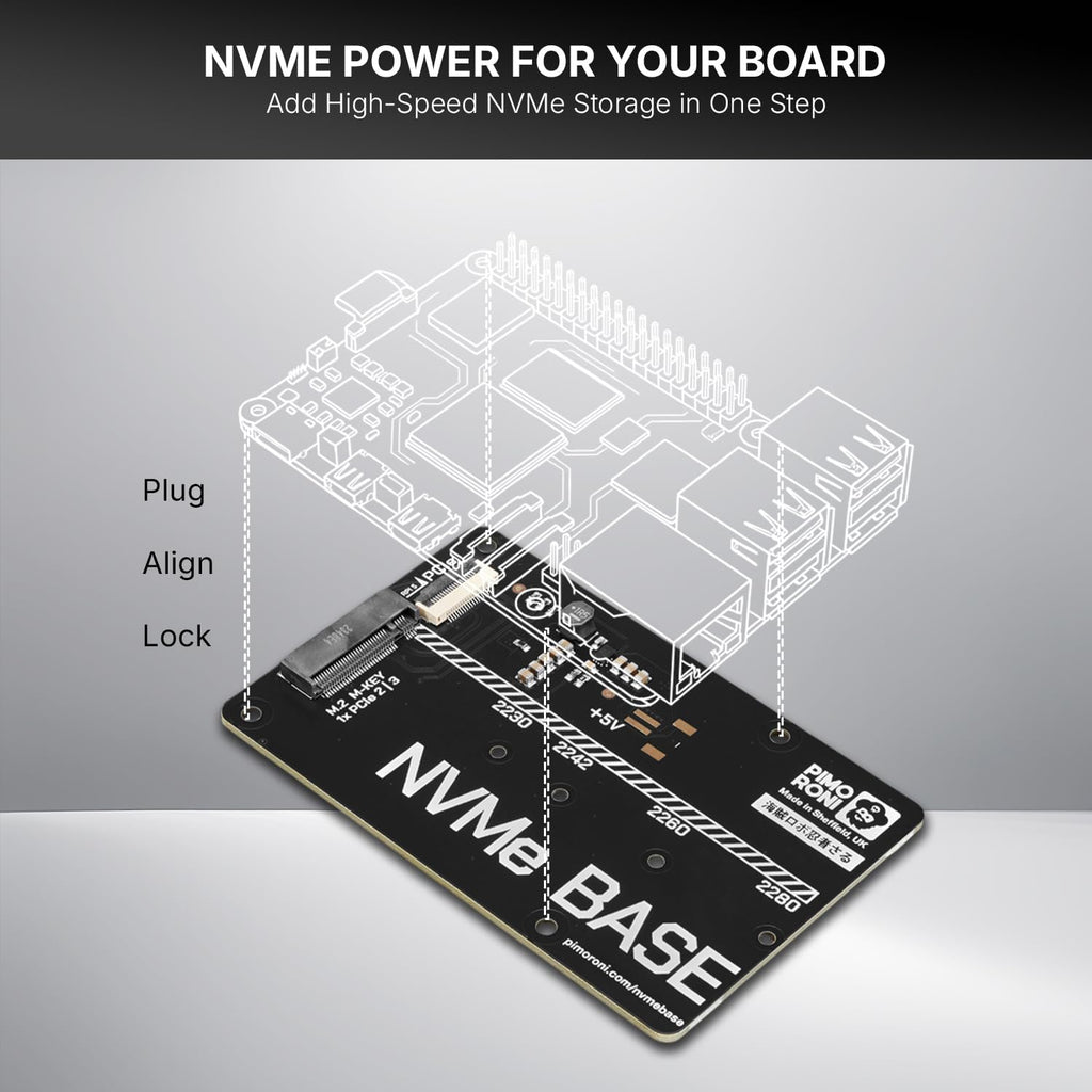 AAAwave NVMe Base for Raspberry Pi 5 M.2 HAT PCIe Extension Board (M.2 2230 to 2280 Supported) (1 TB)