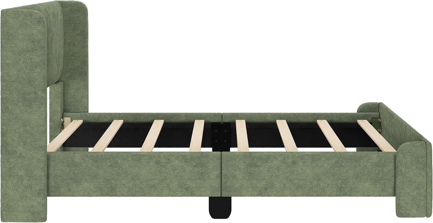 Plank+Beam Upholstered Twin Bed Frame with Rectangular Headboard, Upholstered Platform Bed, No Box Spring Needed, Easy Assembly, Green