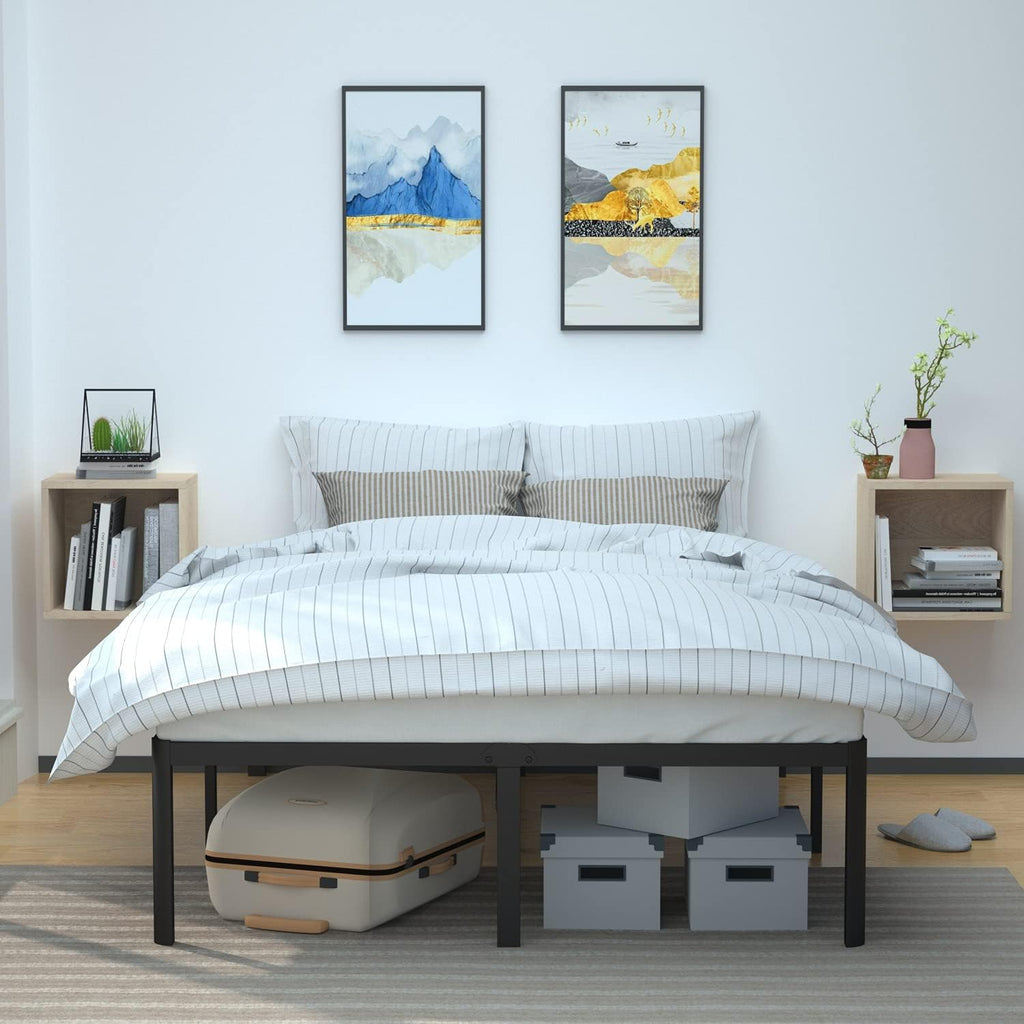 Amazon Basics Heavy-Duty Non-Slip Bed Frame with Steel Slats, 18' Height for Storage Space, Sturdy Support for Mattress, Easy Assembly, Queen, Black