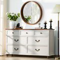 Joaxswe Farmhouse 54' 7 Drawers Dresser for Bedroom, White Wood Chest of Drawers w/ 4 Wooden Legs, Vintage Closet Storage Dressers Organizer for Hallway, Rustic Large TV Stand for Living Room, Foyer