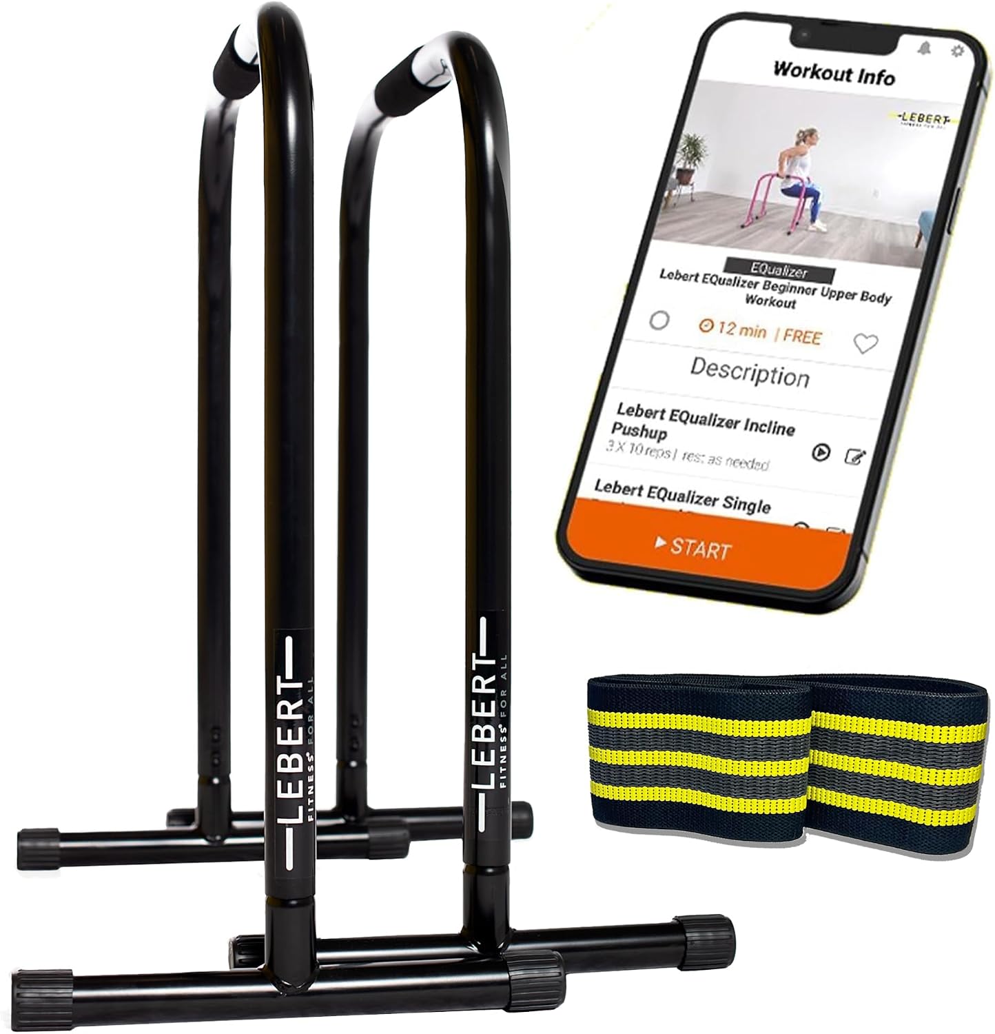 Lebert EQualizer Total Body Strengthener – Portable Dip Station for Full Bodyweight Training – Includes Hip Resistance Band & Online Coaching – Available in Standard & XL Sizes