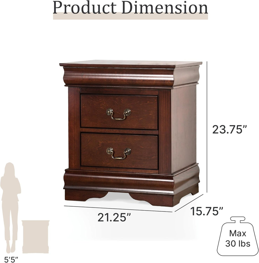 Furniture of America Louis Philippe Traditional Solid Wood 4 Piece Bedroom Set, Full Bed Frame, Nightstand, and Dresser with Mirror, Bedframe with Headboard and Footboard, Box Spring Needed, Cherry
