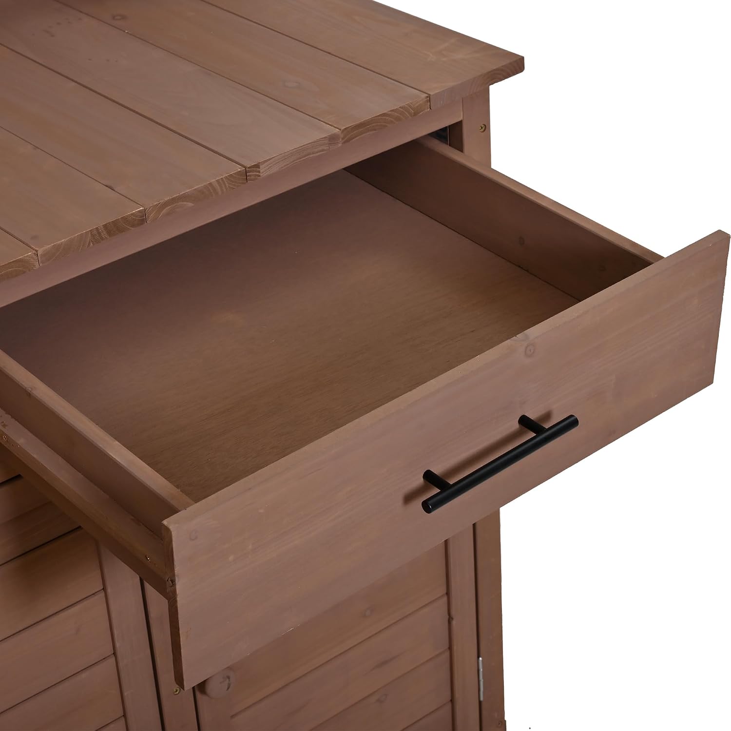 Polibi 65' H Large Garden Potting Bench with Lockable Wheels,Hutch Top & Storage Cabinet, Fir Wood Outdoor Kitchen Island Prep Cart with Drawers and Removable Shelves for Grilling, Brown