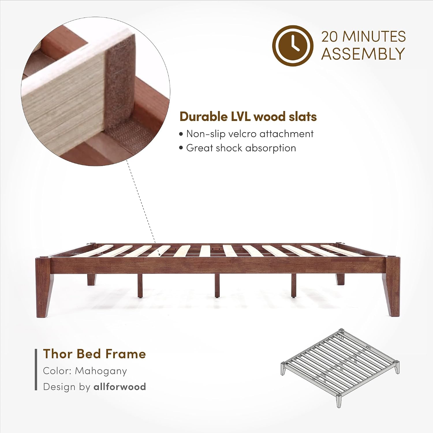 Thor Premium Solid Wood Bed Frame Full, Japanese Joinery Bed Frame with Wood Slat Support, Platform Bed, No Box Spring Needed, Easy Assembly, Minimalist & Modern Style (Mahogany)