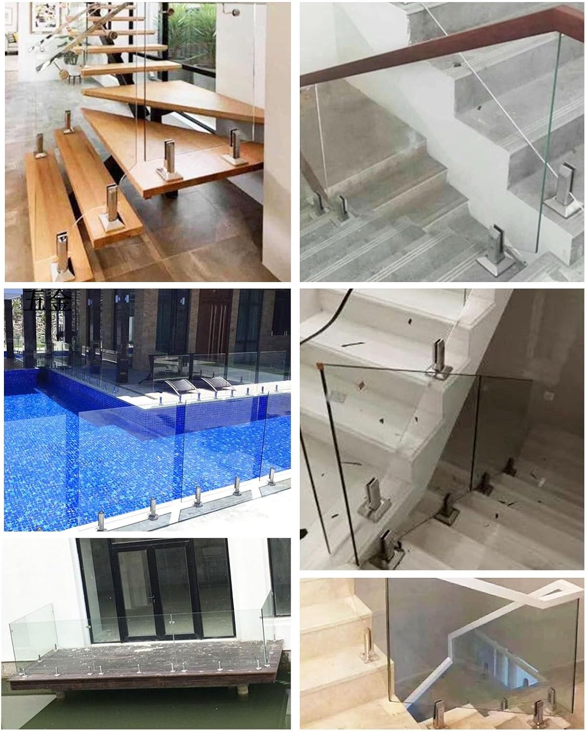 Glass Clamp Brackets Black, Floor Mount Pool Fence Panels Standoff/ Clips Stainless Steel Glass Connector 2 4 6 8 10 Pack Systems Kit, Deck Garden Balcony Modern Frameless Spigot(White H 16cm/6.3in,6