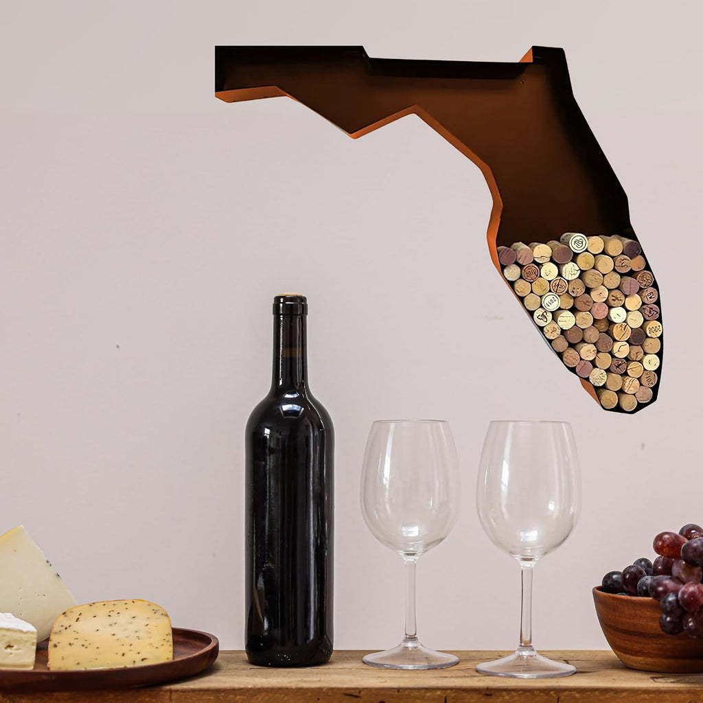 NEONSIGN Florida State Map Wine Cork Holder Metal Arkansas Decor Sign Wine Bar Pub Home Decoration (Brown Patina, 24 in)