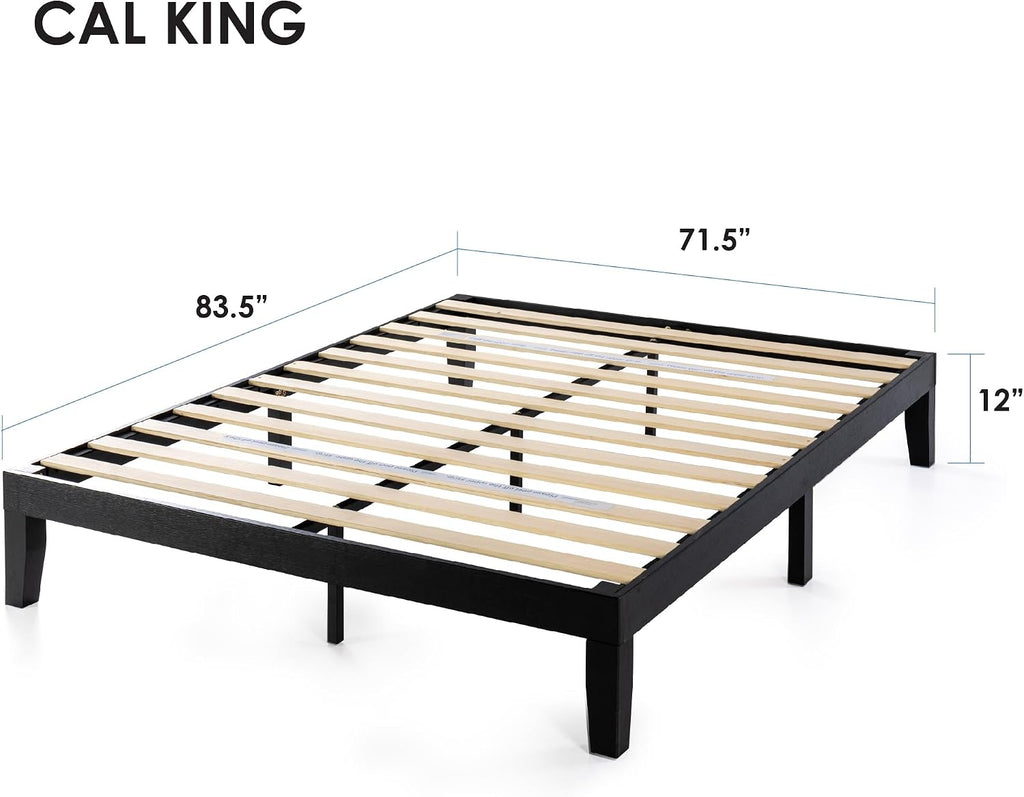 Mellow Naturalista Classic 12 Inch Solid Wood Platform Bed with Wooden Slats, Cal King, Black