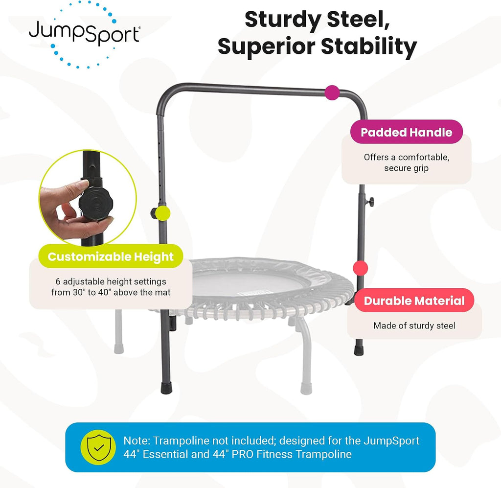 JumpSport Handle Bar Accessory for Arched Leg Fitness Trampolines | Black | Adjustable Height Settings | Trampoline Not Included