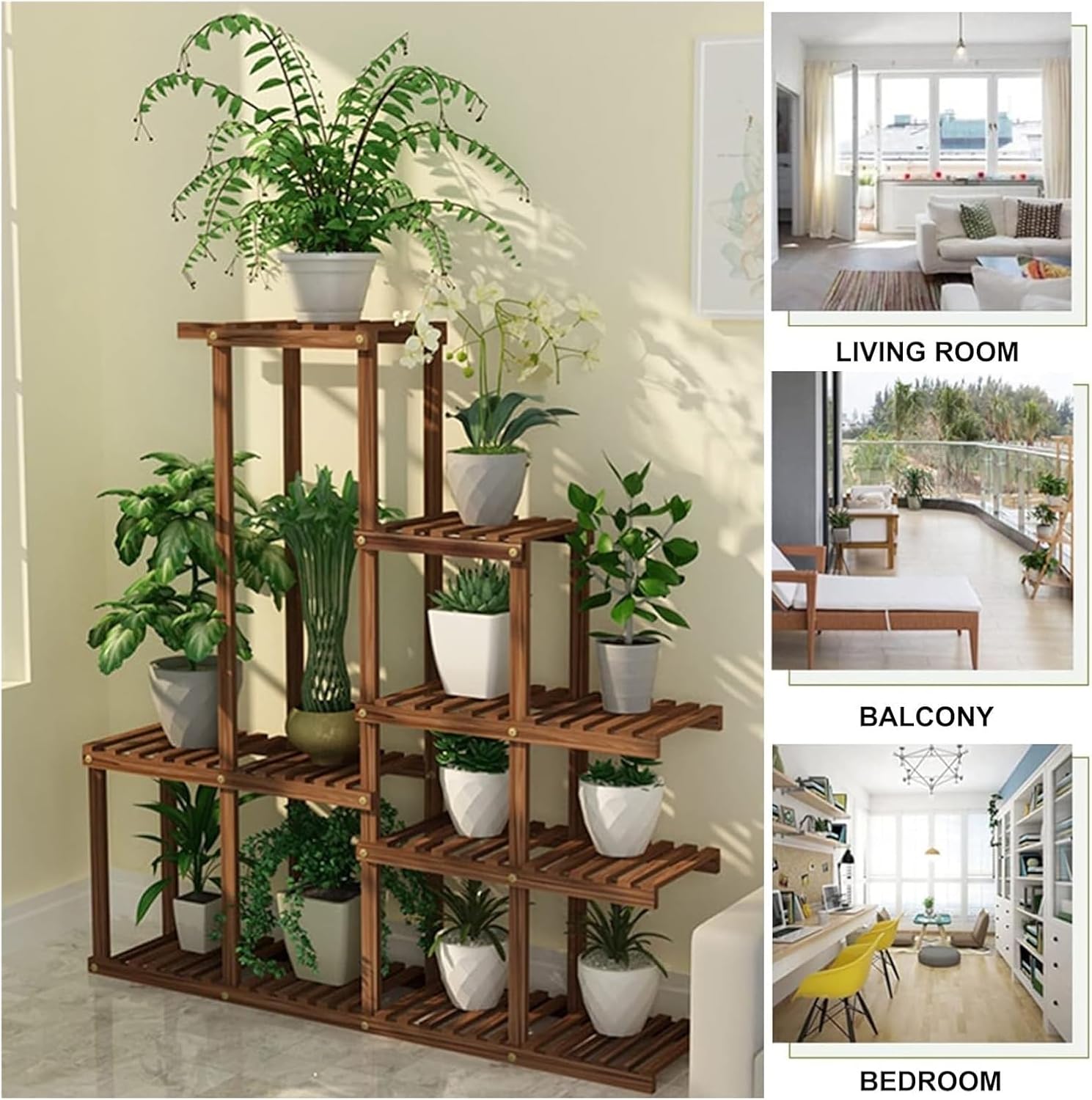 Potting Bench Table,Garden Potting Table, Plant Pot Stand for Window Plant Shelf Indoor Garden Balcony Home Decor Living Room Bedroom, 120x25x120.5cm, Brown