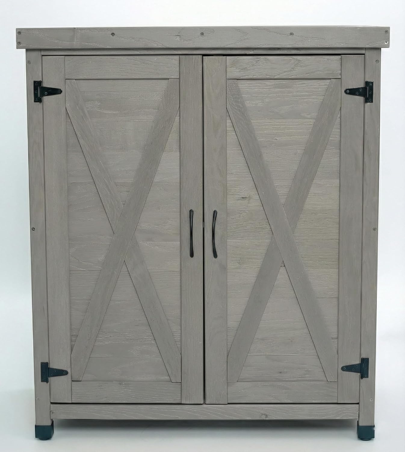 Potting Bench with Storage Cabinet & Metal Top, Solid Wood Hemlock Outdoor Work Station Table, X-Shape Sturdy Design, Magnetic Door, Gray/Light Brown, 31'x17'x36' (Gray)