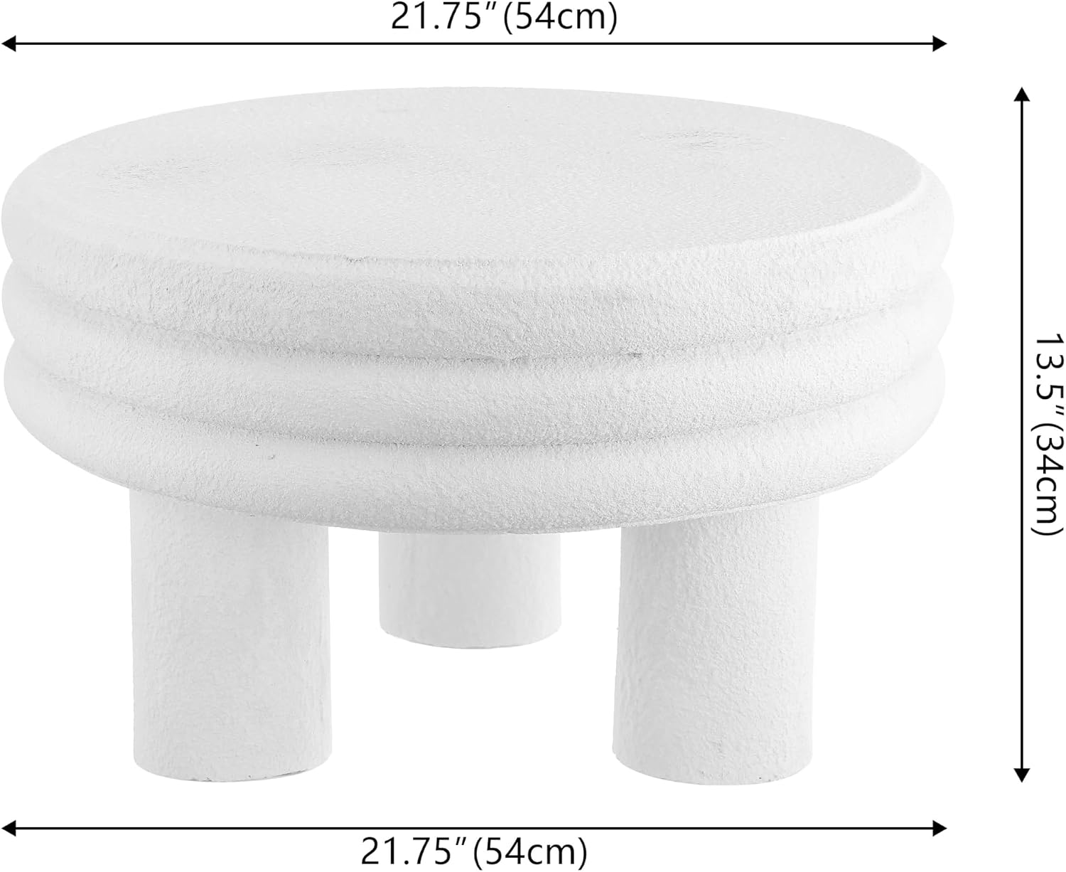JONATHAN Y Rashida 13.5' Ribbed Polyresin Indoor Outdoor Table, White | Contemporary Curvy Minimalist Silhouette, Stacked Ring Motif, Tripod Pillar Base, Weather Resistant, Frosted Finish
