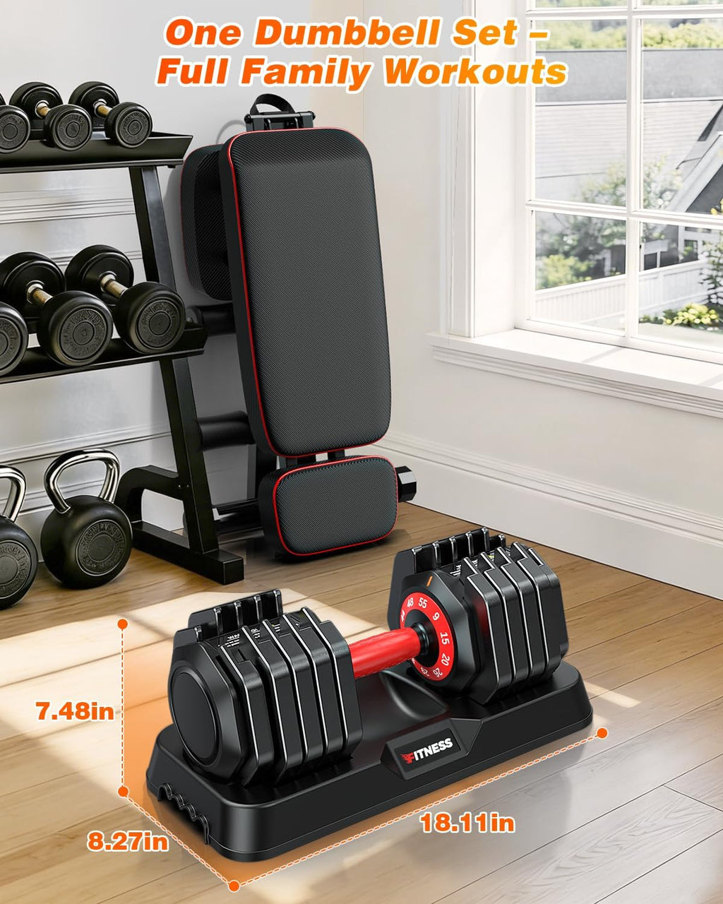 XDDIAS Adjustable Dumbbells Set of 2 for Strength Training, One-Hand Quick Adjust, 25/55/80/90 lbs Options, Anti-Slip Grip Handle, Compact Home Gym Weights for Men Women