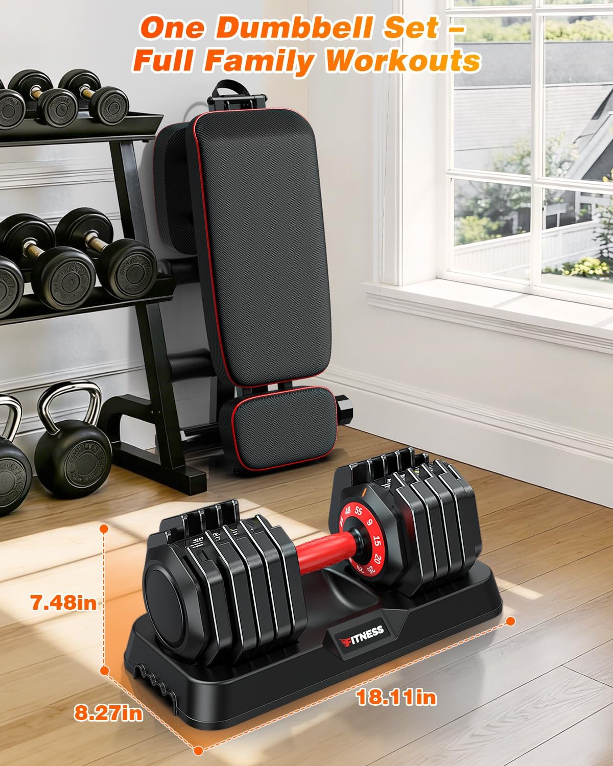 XDDIAS Adjustable Dumbbells Set of 2 for Strength Training, One-Hand Quick Adjust, 25/55/80/90 lbs Options, Anti-Slip Grip Handle, Compact Home Gym Weights for Men Women