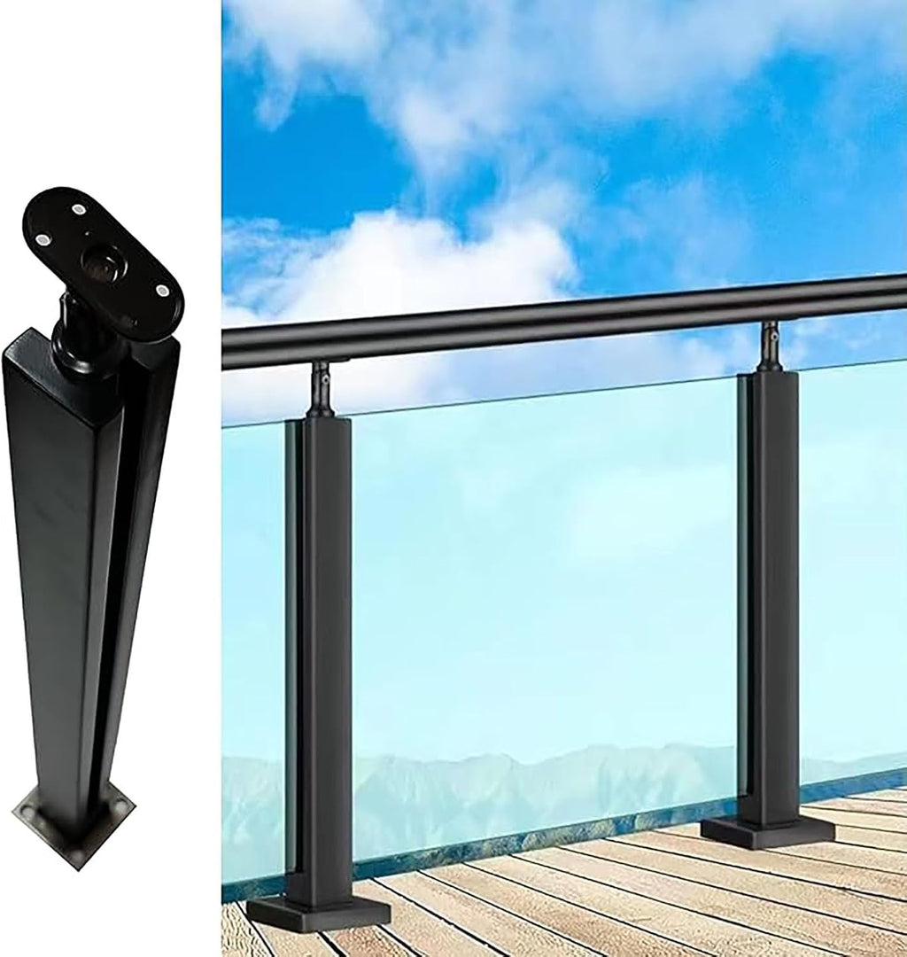 Black Glass Railing Post，for Indoor Outdoor, Heavy Duty Floor Standing Square Balustrade System, Deck Balcony Loft Guardrails，3/8' Or 1/2' Thick Tempered Glass Panels ( Color : Mid Post , Size : Heigh