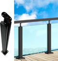 Black Glass Railing Post，for Indoor Outdoor, Heavy Duty Floor Standing Square Balustrade System, Deck Balcony Loft Guardrails，3/8' Or 1/2' Thick Tempered Glass Panels ( Color : Mid Post , Size : Heigh