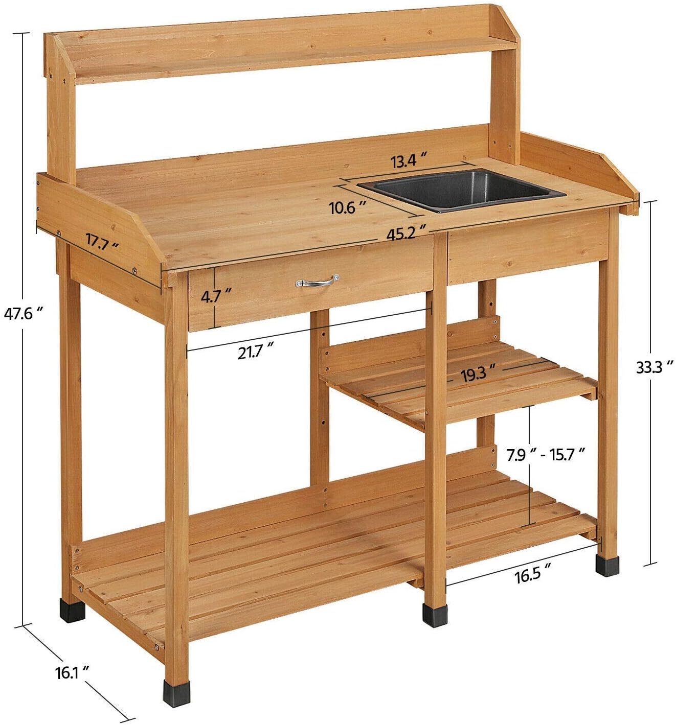 Potting Bench Table Garden Work Benches with Sink Shelf Outdoor Outside Storage