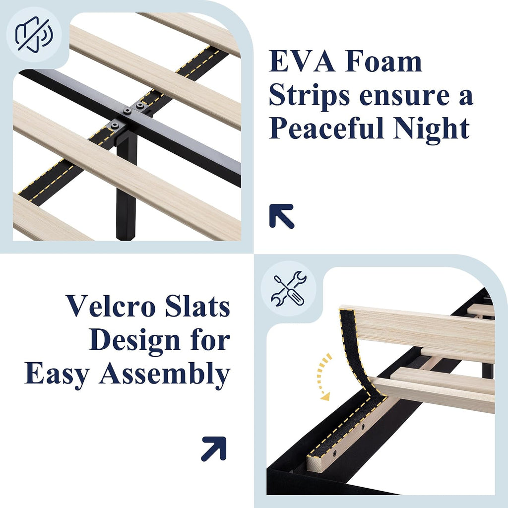 Allewie Queen Size Platform Bed Frame with Charging Station & Storage Headboard, Upholstered Velvet Wingback Design & USB Port, Strong Wooden Slats Support, No Box Spring Needed, Easy Assembly, Black