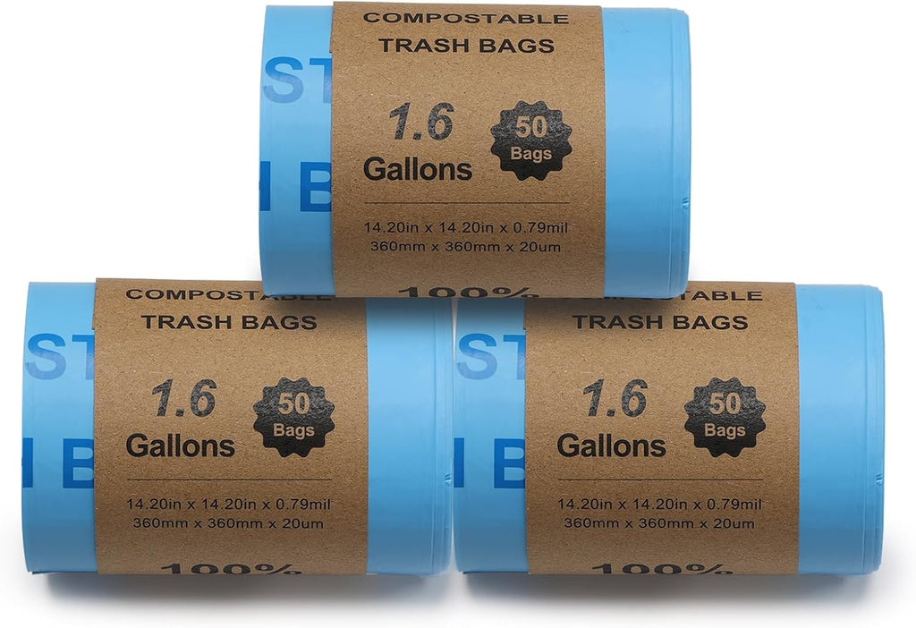 Airthereal Bundle | Revive Electric Kitchen Composter (White) and 3-Pack Compostable Trash Bags (1.6 Gallon, 150 Count, Blue) - Turn Food Waste and Scraps into Dry Compost Fertilizer