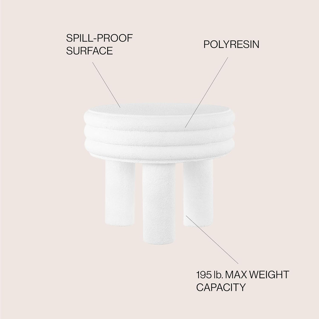 JONATHAN Y Rashida 17.75' Ribbed Polyresin Indoor Outdoor Table, White | Contemporary Curvy Minimalist Silhouette, Stacked Ring Motif, Tripod Pillar Base, Weather Resistant, Frosted Finish