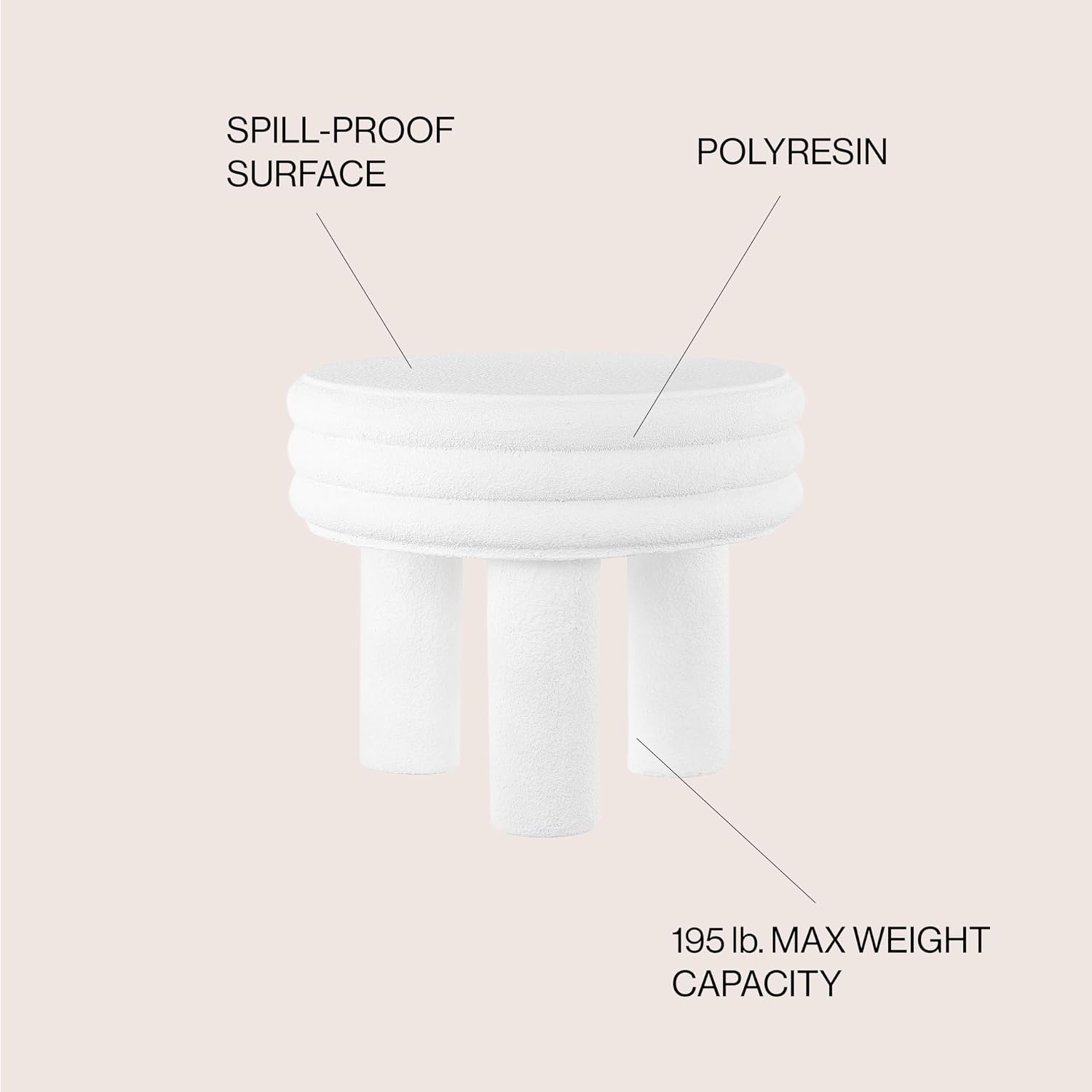 JONATHAN Y Rashida 17.75' Ribbed Polyresin Indoor Outdoor Table, White | Contemporary Curvy Minimalist Silhouette, Stacked Ring Motif, Tripod Pillar Base, Weather Resistant, Frosted Finish