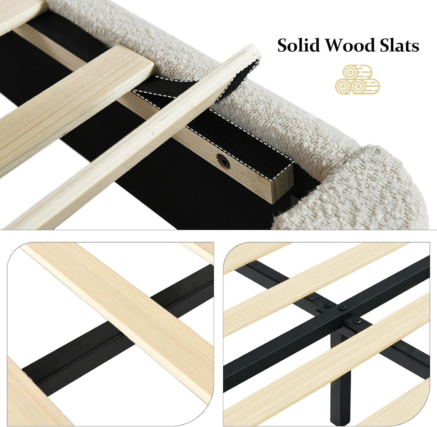 BarnFurin King Size Chenille Bed Frame with 56' Tall Headboard, Upholstered Platform Bed with Nailhead Trim Headboard, Soft Boucle Fabric, No Box Spring Needed, Beige